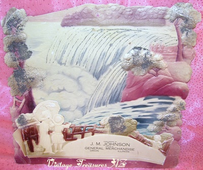 Image for    Niagara Falls Victorian Wall Pocket Die-Cut & General Store Advertising Antique Souvenir “Compliments of J. M. Johnson Dealer in General Merchandise, Orion, Illinois”     ***USPS FIRST CLASS SHIPPING INCLUDED – DOMESTIC ORDERS ONLY!***